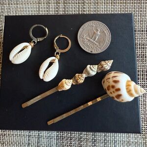 Set of Natural Cowrie Shell Hair Jewelry plus Shell Hair Pins.